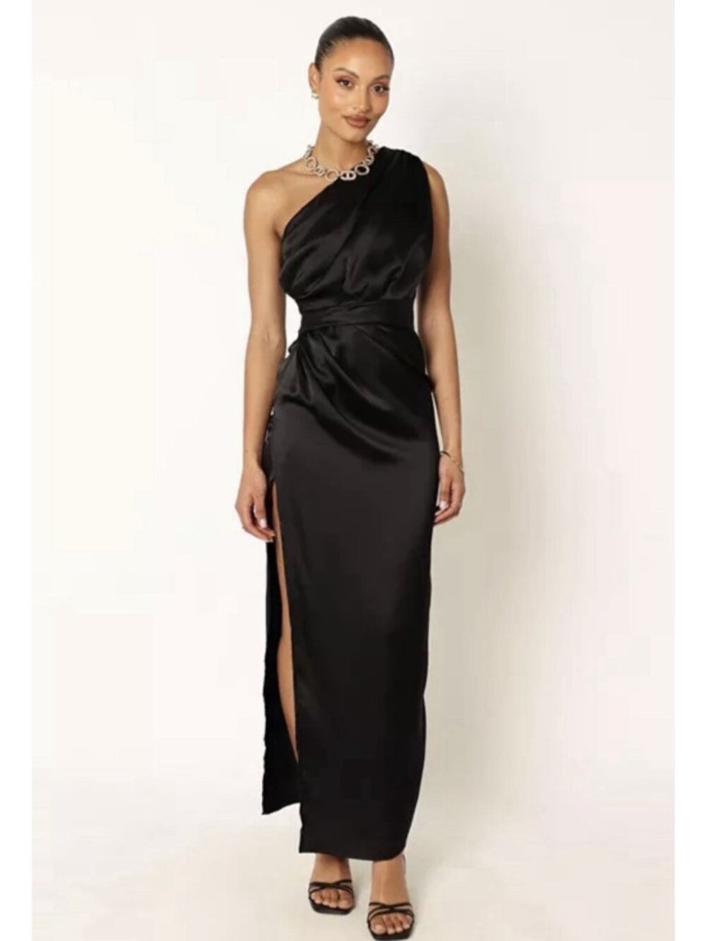 Petal and Pup Nadia One Shoulder Maxi Dress Womens Size 0 Black Formal LBD Sleek